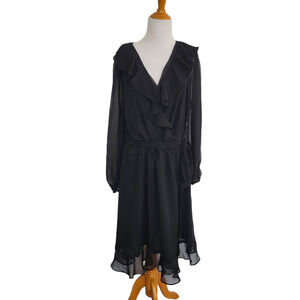 City Chic Faux Wrap Dress Ruffled Black Witchcore Belted Chiffon Women 20